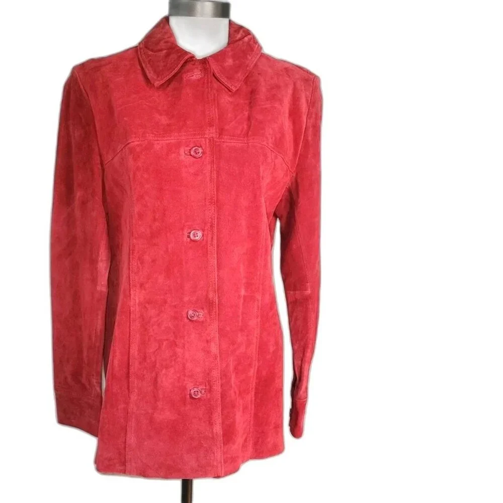 Vintage Red Suede Leather Jacket by Jaclyn Smith Button-Front Womens Size M - Picture 1 of 12